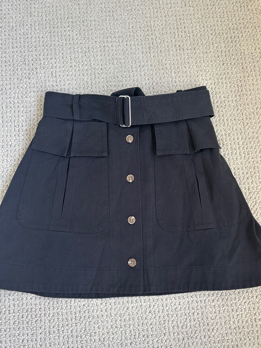 Matthew Bruch Button-Front Black A-Line Skirt with Belt Size 1